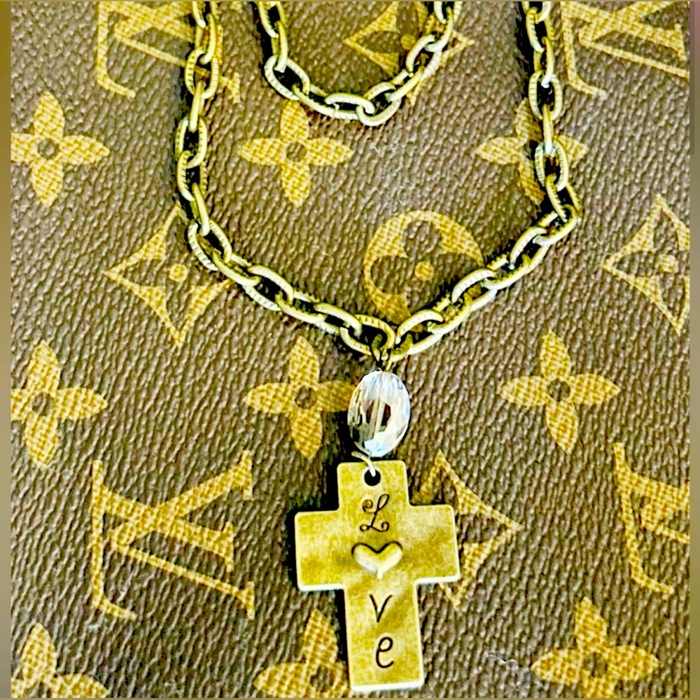 🤍Love Heart Cross Layered Bronze Vintage Gypsy Necklace 26 inches